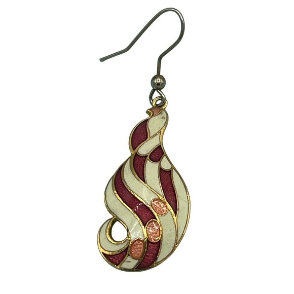 Vintage Cloisonné Enamel Earrings Set Of 3 - Floral Bird & Heart Designs - Picture 7 of 10